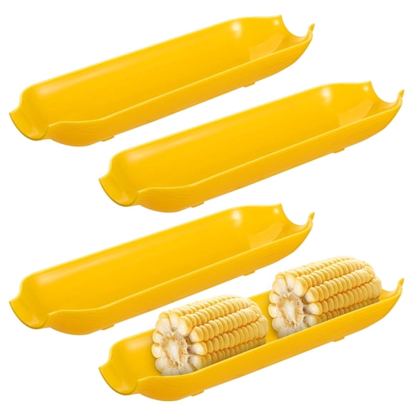 OFFIGAM 4-Piece Corn Holder Plates, Reusable Yellow Plastic Corn Shaped Serving Trays for BBQ, Picnic, Kitchen, Use