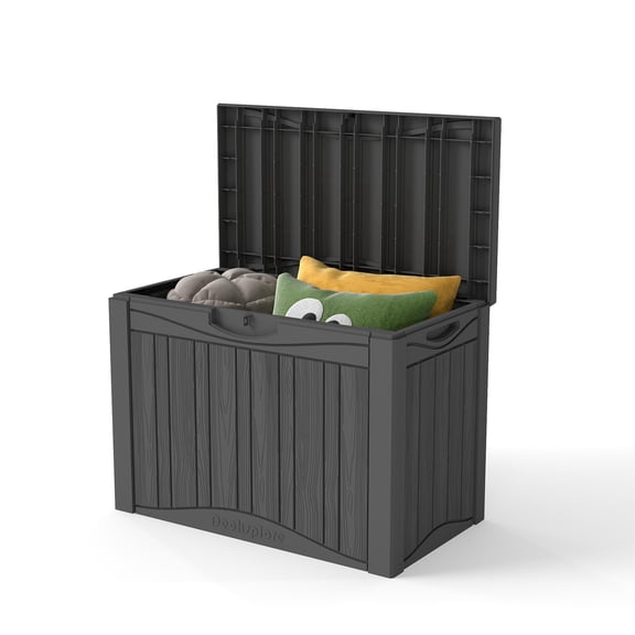 OFFIGAM 45Gal Small Outdoor Storage Box Black Lockable Waterproof Resin 30.7x17.1x22 Inch