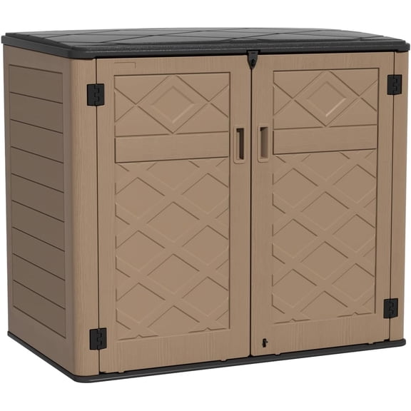 OFFIGAM 48CuFt Horizontal Resin Storage Shed Brown Weatherproof Garden Tool Shed 53.2x34.3x47.1in