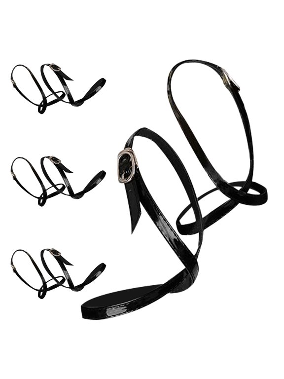 4 Pairs Women Shoe Straps Adjustable Black Pu Buckle Ankle Band