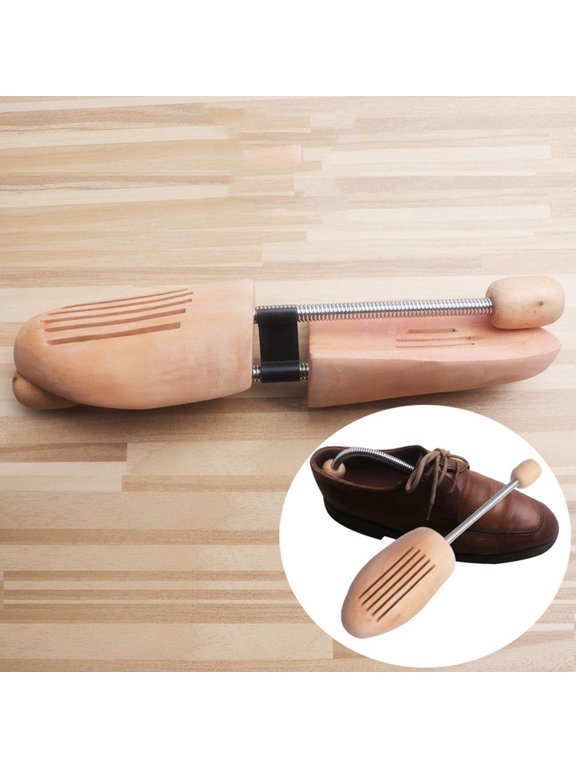 4Pairs Wooden Shoe Tree Reusable Shoe Shaper with Spring Design for Dress Shoes Beige