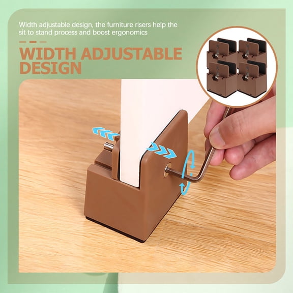 OFFIGAM 4Pcs Adjustable Bed Risers Brown for Furniture Legs with Anti Scratch Floor Protection
