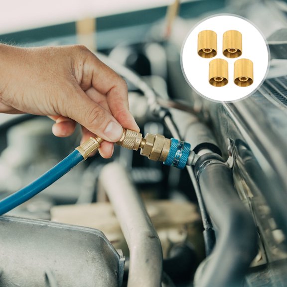 OFFIGAM 4Pcs Golden Auto Ac Valve Caps Leakproof Dust Sealing for Car Air Conditioner