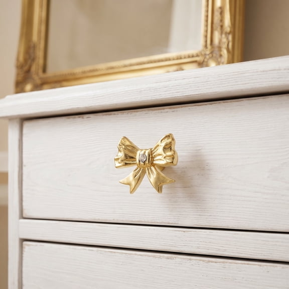 OFFIGAM Bow Drawer Knobs with Rhinestone Accents, Alloy Furniture Handles, Set of 4 Pieces