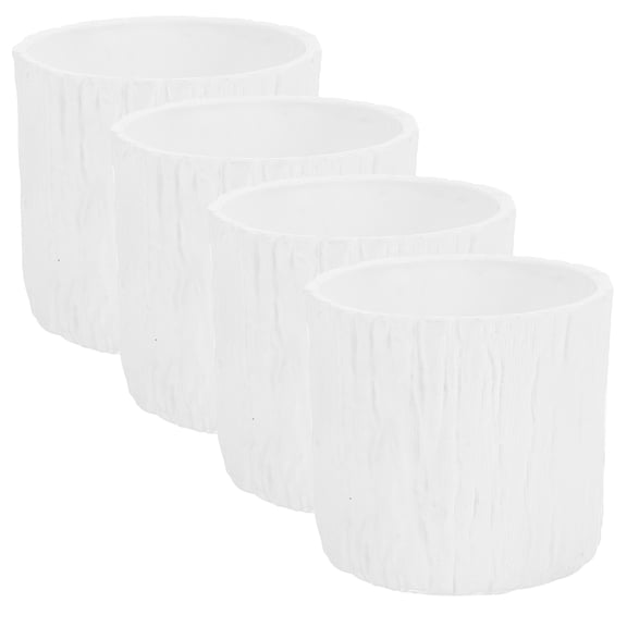 OFFIGAM 4Pcs Indoor White Tree Stump Planter Plastic Flower Pot Rustic Plant Holder