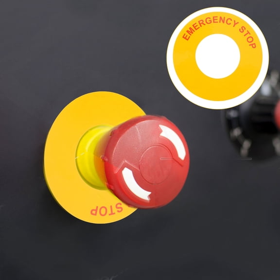 OFFIGAM 4-Pack Industrial Yellow Emergency Stop Equipment Decals with Strong Adhesion for Factory and Workplace Safety