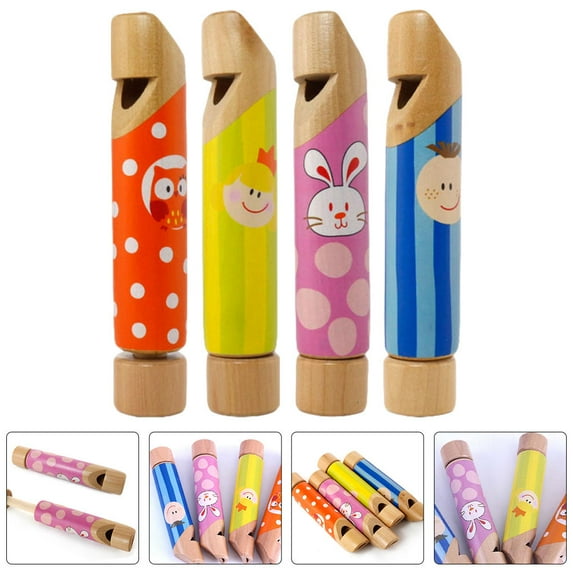 OFFIGAM 4Pcs Kids Musical Instruments Toys Wood Slide Whistle Assorted Color for Travel and Educational Use 14x2.6cm