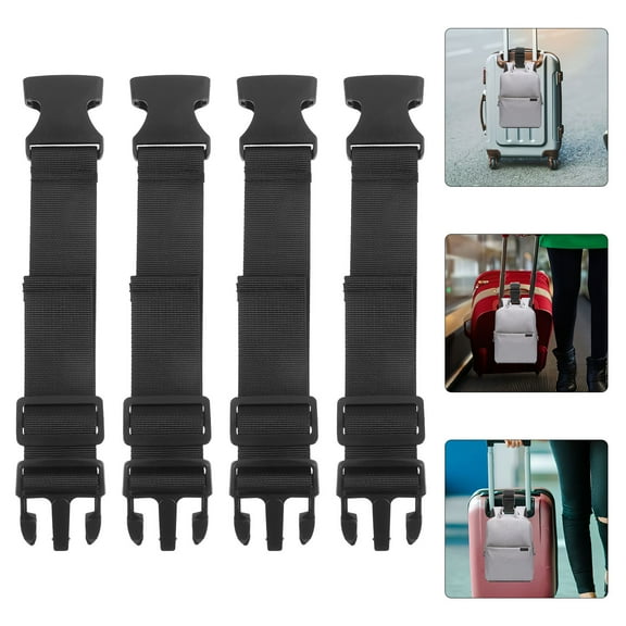 OFFIGAM 4Pcs Luggage Straps Black Rectangular Plastic Fabric For Travelers Connecting Luggage Travel Use