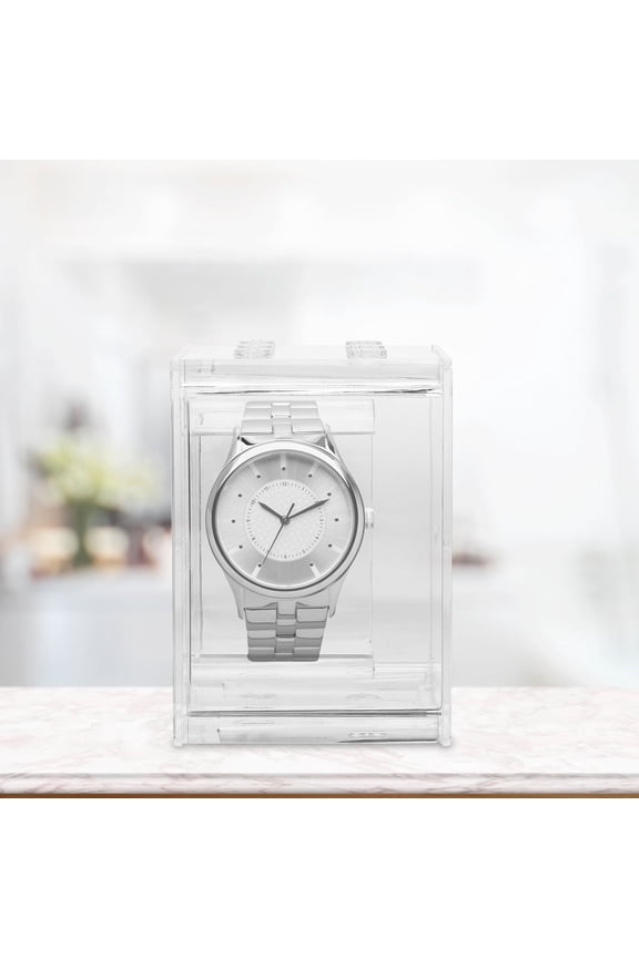 Set of 4 Transparent Plastic Watch Storage Cases with Design and Clear Display Boxes