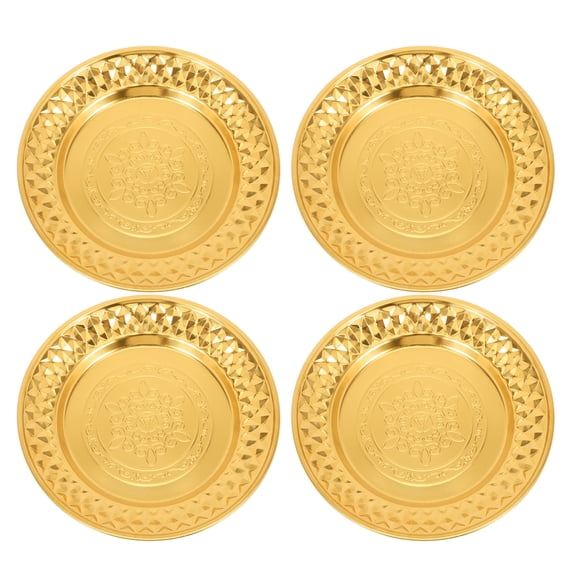 OFFIGAM Set of 4 Round Stainless Steel Serving Plates, Decorative Platters for Parties and Daily Use