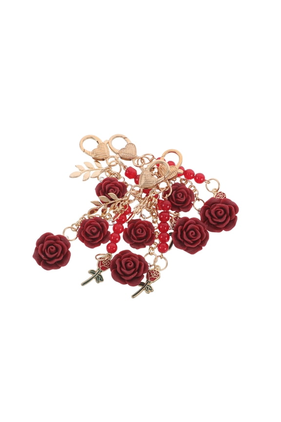 4Pcs Stylish Red Rose Flower Keychain for Backpack Handbag Car Keychain