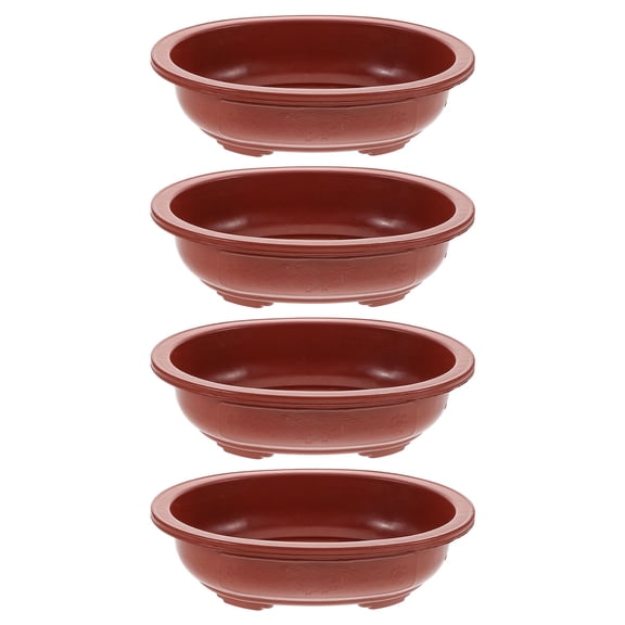 OFFIGAM Set of 4 Thickened Brown Plastic Bonsai Pots for Flower Plant Containers