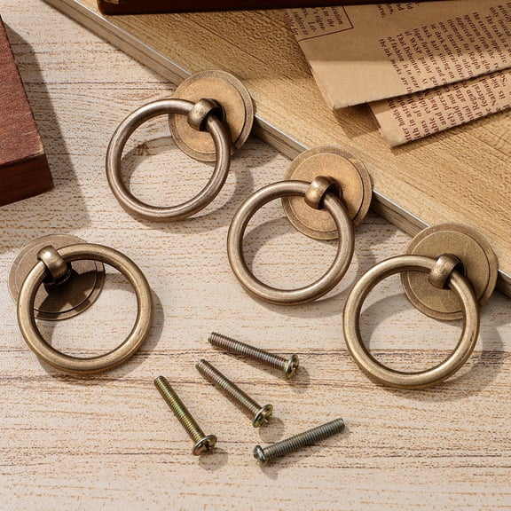 OFFIGAM 4Pcs Vintage Brass Drawer Pulls Brown Metal Handles for Cabinets Doors Furniture