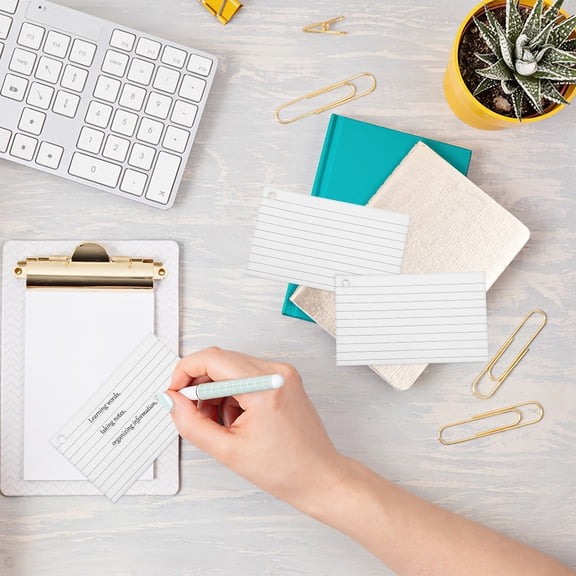 OFFIGAM 4Pcs White Lined Index Cards with Ring for Office Note Taking and Vocabulary Building