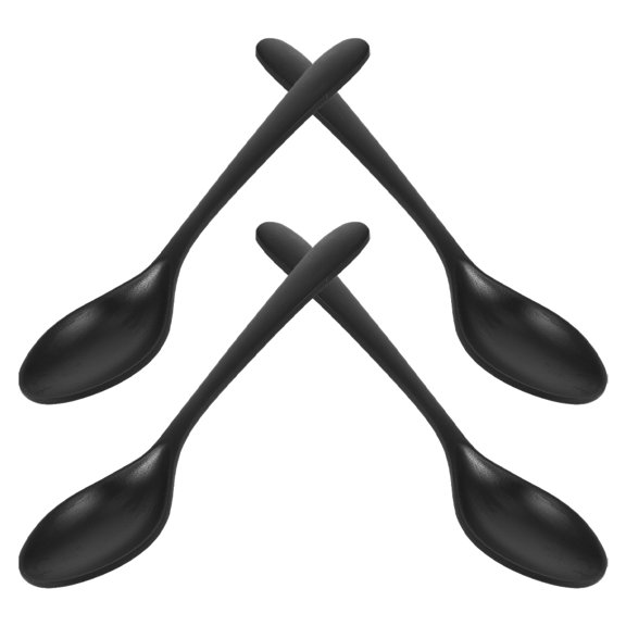 OFFIGAM 4-Pack Black Plastic Wonton Soup Spoons, Easy to Clean, for Soup, Noodle, and Home Kitchen Use