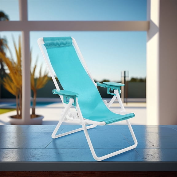 OFFIGAM 4pcs Dollhouse Foldable Beach Chair In Green Plastic For Decoration And Bedroom Use