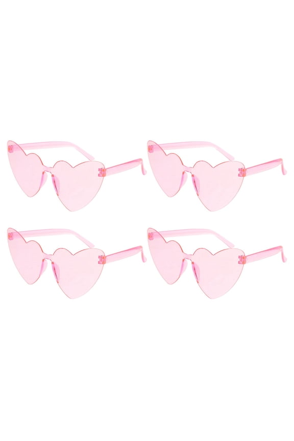 4pcs Heart Shaped Frameless Sunglasses Clear Rimless Eyewear for Parties Beach Photo Shoots and Costume Props