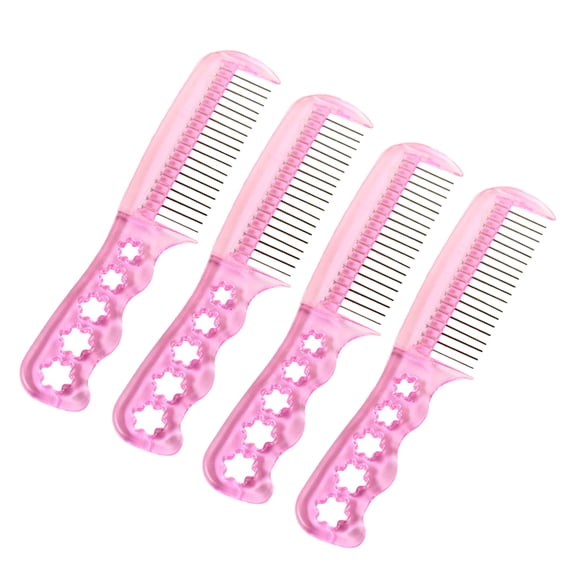 OFFIGAM 4pcs Ergonomic Handle Hair Combs for Women Styling Steel Pink