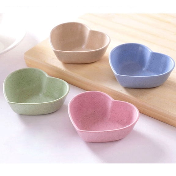 OFFIGAM 4pcs Sauce Dishes Heart Shape Sauce Dipping Bowls Wheat Straw Soy Sauce Dishes Mini Dinnerware Plate Condiment Dish for Paste Jam Sushi(Green)