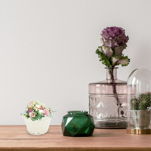 OFFIGAM 4pcs Tiny Basket With Handle White Plastic Storage Round Party Favors