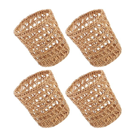OFFIGAM 4-Pack Woven Bottle Covers and Cup Sleeves with Straw Heat Insulation for Tea Cups and Home Use