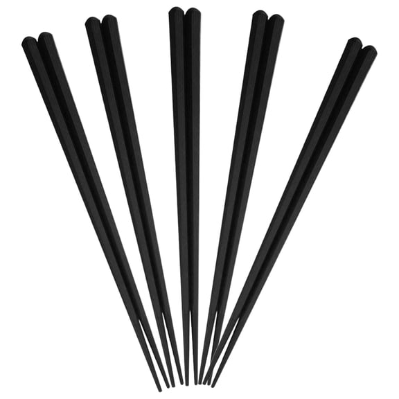 OFFIGAM 5Pairs Black PP Chopsticks Japanese Style Hexagon Shape Reusable Kitchen Tableware