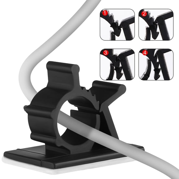 OFFIGAM 50Pcs Black Cable Clip Self Adhesive Clamp for Wire Management and Organization