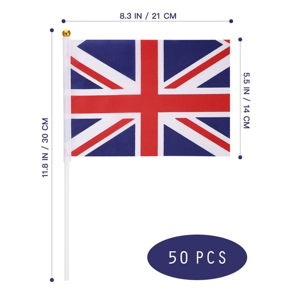 OFFIGAM 50-Pack Rectangular UK Flags for Handheld Use at Festivals, Sports Events, and Celebrations 8.25x5.50x0.04 inches