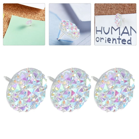 OFFIGAM 50pcs Multi-Color Shiny Rhinestone Push Pins for Cork Boards, Bulletin Boards, Office and Home Decoration