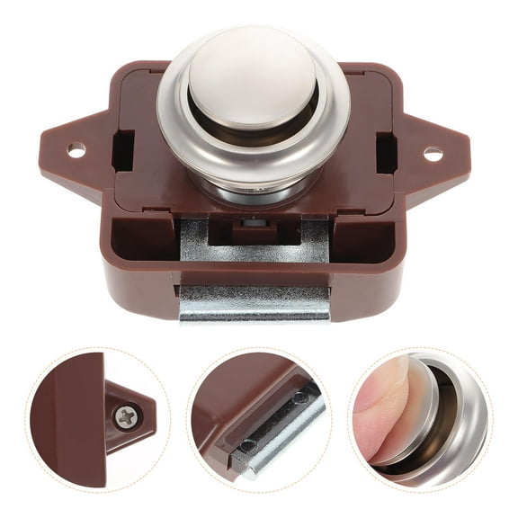 OFFIGAM Set of 5 Push Button Cabinet Door Latch Locks, Light Brown Zinc Alloy Finish, and Secure