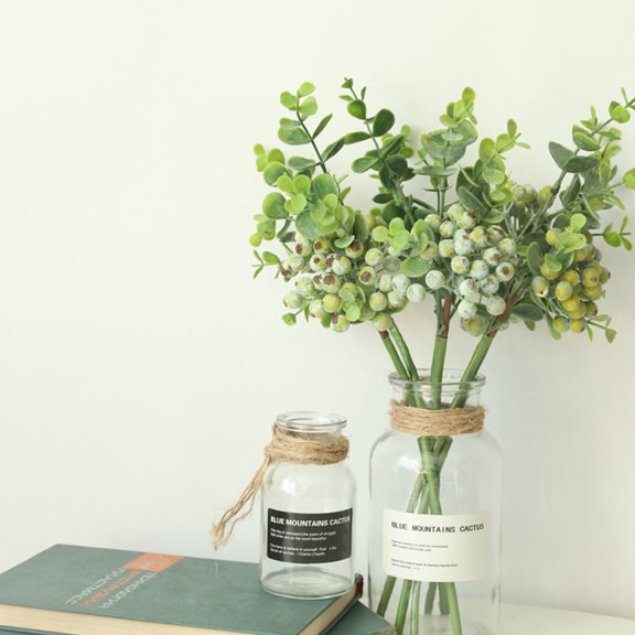 OFFIGAM 5Pcs Elegant Green Berry Branch Plastic Twig for Romantic Wedding Decoration