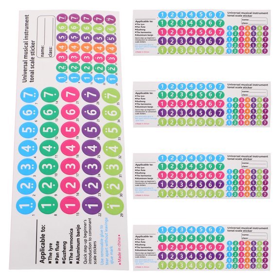 OFFIGAM 5Pcs Flute Finger Chart Stickers PVC Note Decals for Beginners and Music Classrooms
