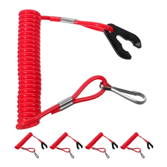 OFFIGAM 5Pcs Red Emergency Pull Cord Boat Engine Stop Lanyard Tether for Outboard Motor Safety