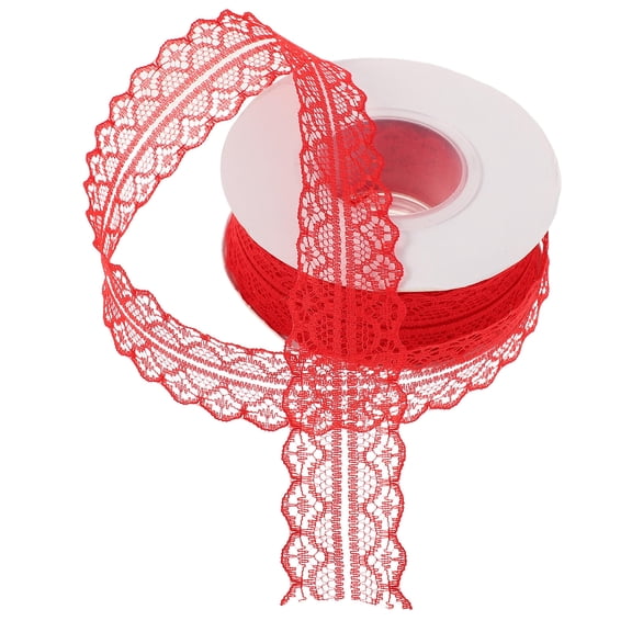 OFFIGAM 5Pcs Red Floral Lace Ribbon Trim for Sewing and Wedding Crafts Elegant Fabric Ribbon Decoration