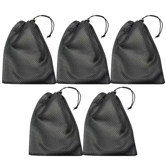 OFFIGAM Set of 5 Black Mesh Drawstring Bags, , Lightweight, Wear-Resistant for Convenient Carrying and Storage