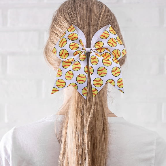 OFFIGAM 5-Pack Softball Sports Hair Ties with Yellow Bow Elastic Scrunchies for Girls and Women, and Stylish
