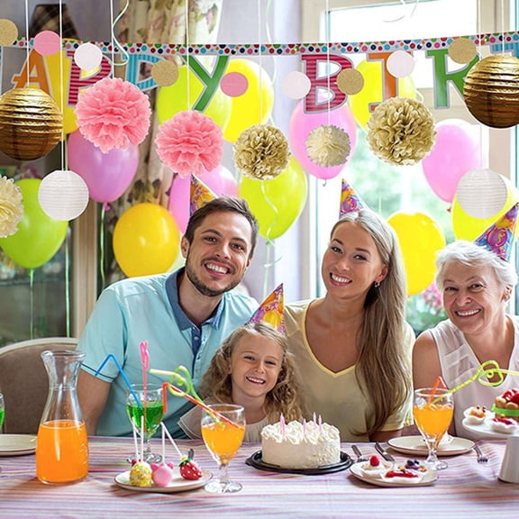 OFFIGAM 5Pcs Tissue Paper Flowers Pom Poms Golden Lightweight Paper Balls for Ceiling Hanging Decor