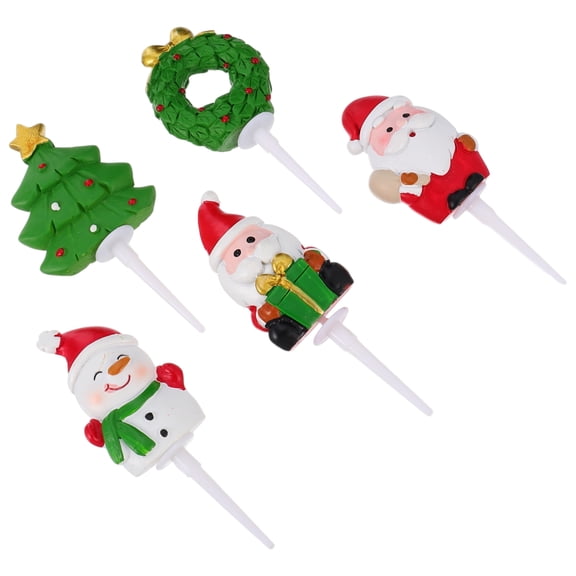 OFFIGAM 5pcs Christmas Cake Toppers Santa Snowman Tree Holiday Party Decorations for Bakery and Home Celebrations