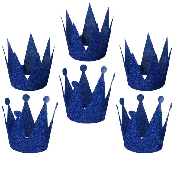 OFFIGAM 6Pcs Birthday Caps for Kids Blue Paper Crown Shape Celebration Accessory
