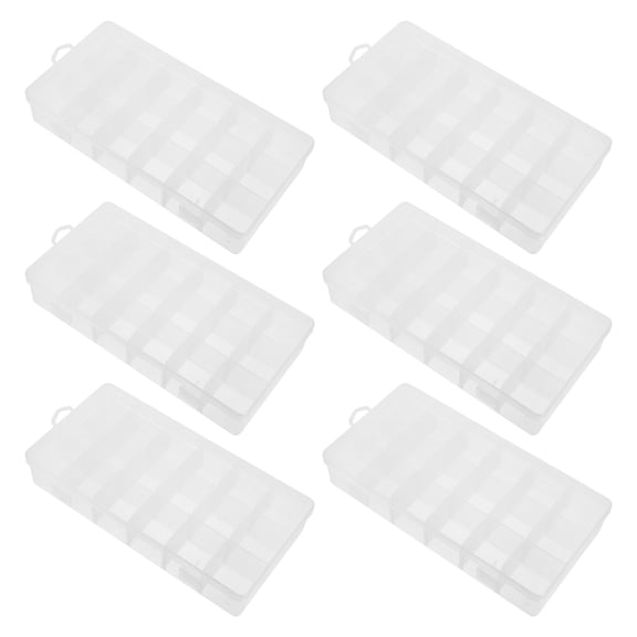 OFFIGAM 6-Pack Clear Plastic Storage Boxes with Adjustable Dividers for Beads, Small Parts, Craft Supplies Organization