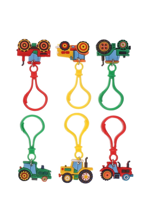 6Pcs Durable Plastic Farm Tractor Keychains Assorted Color Cute Decorative Charm