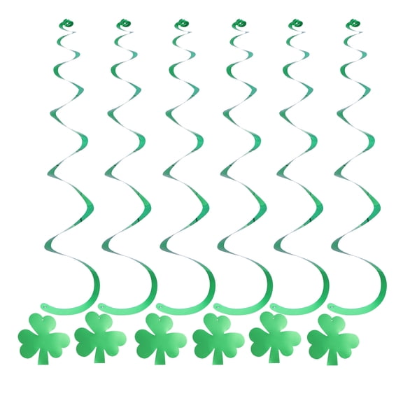 OFFIGAM 6Pcs Foiled PVC Shamrock Garland Swirl Decorations for St Patricks Reusable