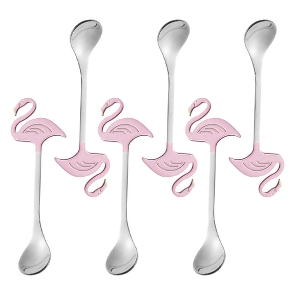 OFFIGAM 6Pcs Mini Coffee Spoons Pink Flamingo Silverware Kit For Parties And Cafes