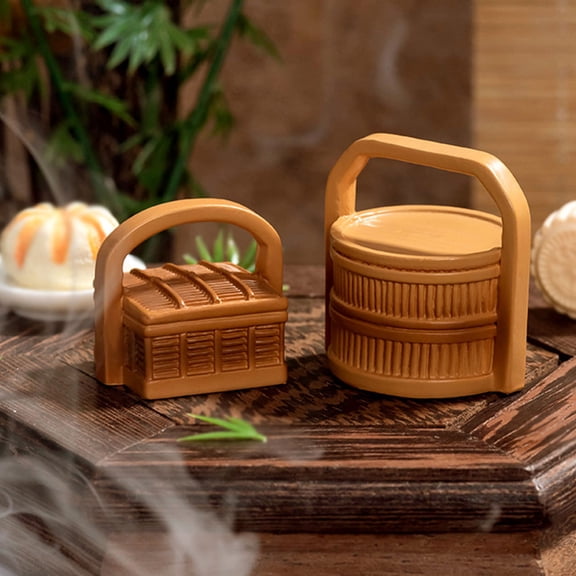 OFFIGAM 6Pcs Miniature Basket Resin Coffee Traditional Bamboo Style Tiny Storage for Micro Landscape Decor