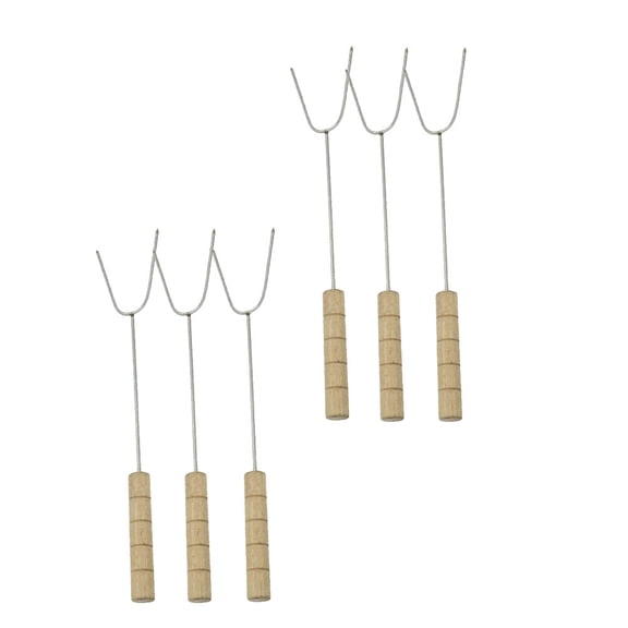 OFFIGAM 6Pcs U Shape Barbecue Stainless Steel Forks with Wood Handle for Bbq and Roasting