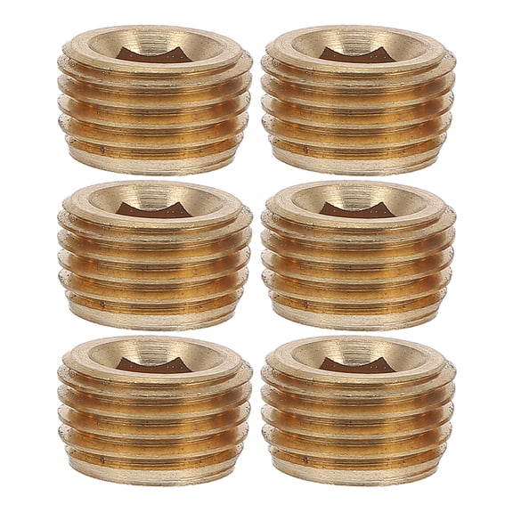 OFFIGAM 6Pcs NPT Plug Fitting Brass Pipe Plug Golden Pneumatic Pipeline Component
