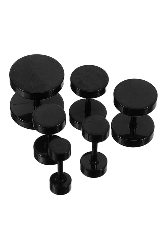 6pcs Party Wear Stud Earrings Black Titanium Steel Punk Shape Set