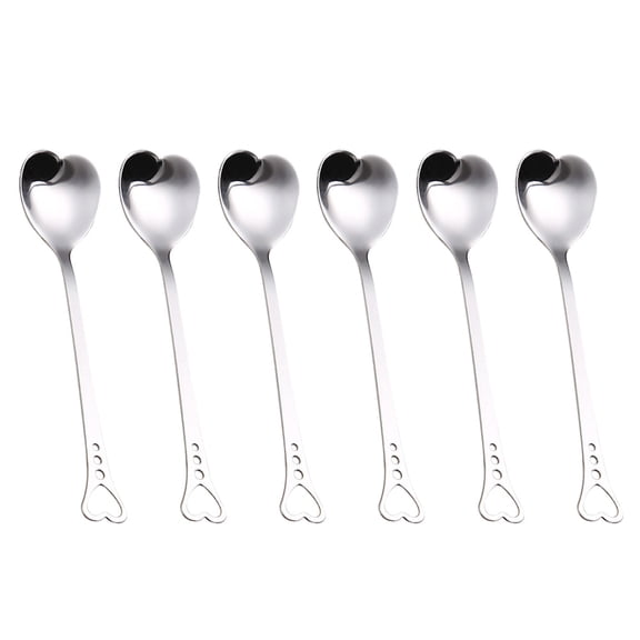 OFFIGAM 6pcs Stainless Steel Heart Shape Spoons Scoop Stirring Spoon Tableware for Dessert Cake Coffee