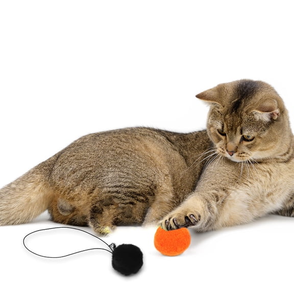 OFFIGAM Interactive Cat Replacement Ball Toy with Bell for Cat Trees and Scratching Posts in Black, Plush Material