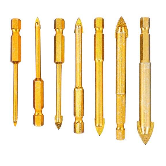 OFFIGAM 7-Piece Golden Carbide Tile Drill Bit Set for Glass, Ceramic, and